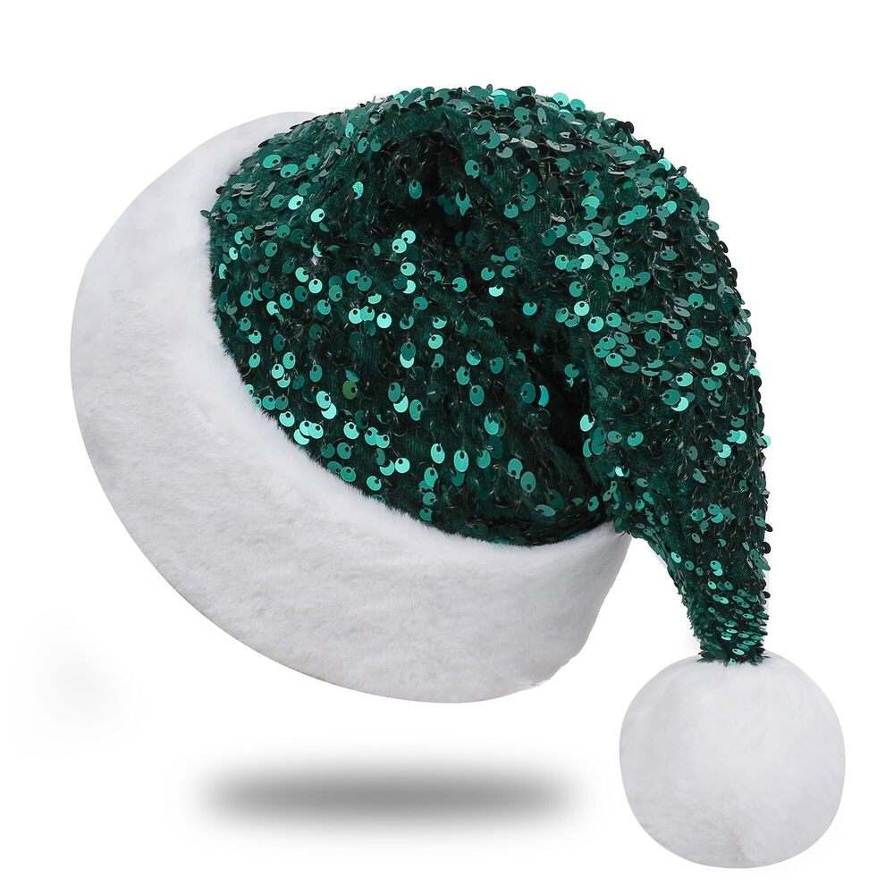 8281 Sequin Santa Hat, Unisex Santa Hat for Adults with Shiny Sequin